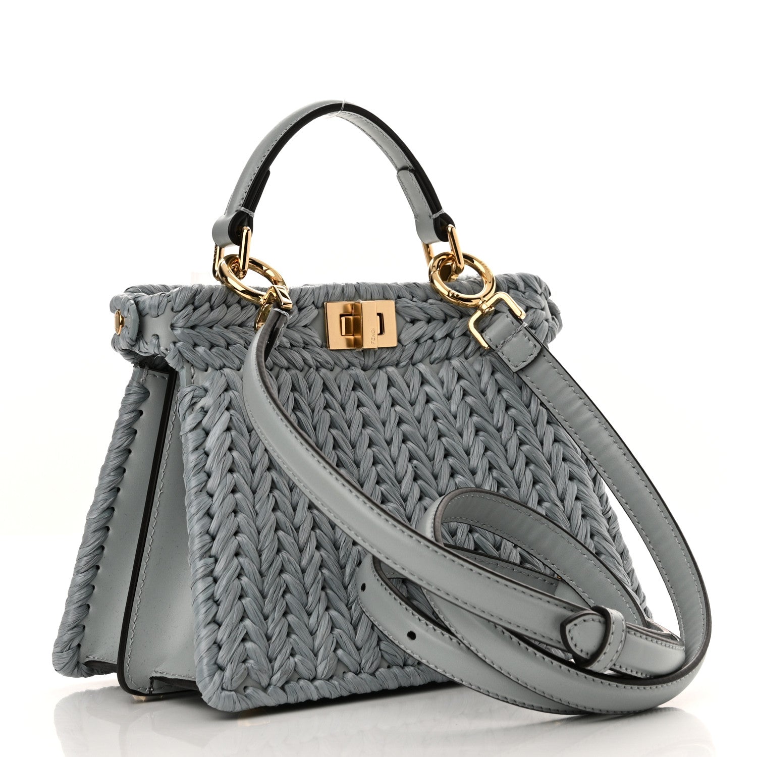 Fendi Paglia Vitello King Nappa Woven Petite Peekaboo I SEE U Satchel Anice 3 of 9