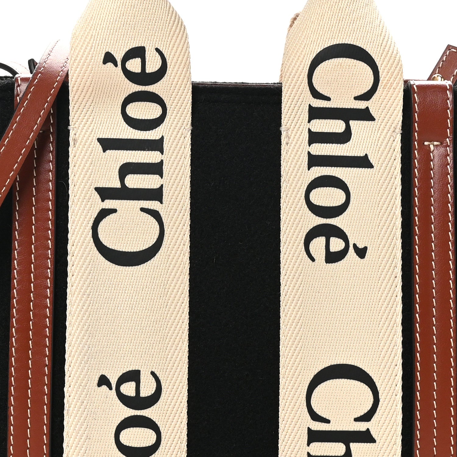 Chloe Felt Calfskin Small Woody Ribbon Tote With Strap Black 7 of 9