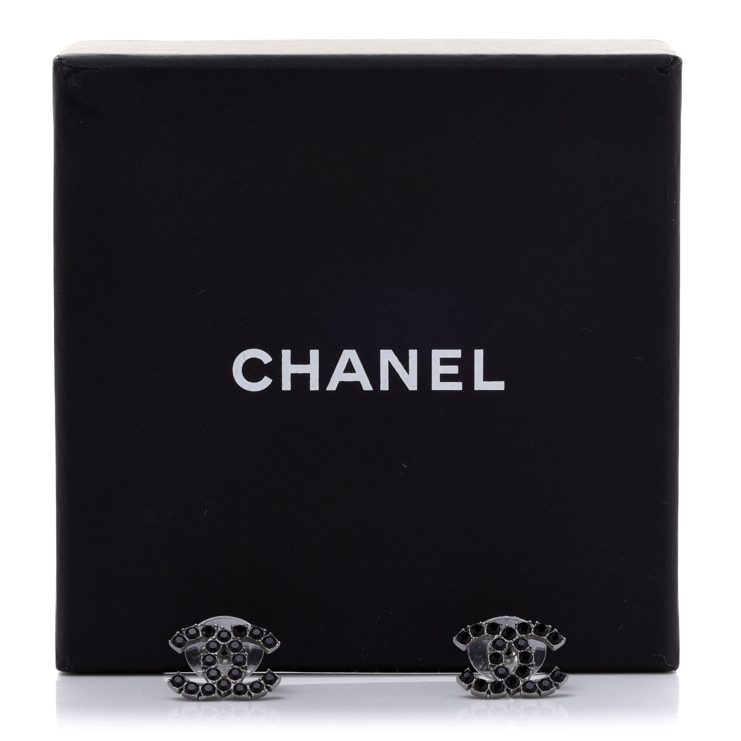 Chanel Ruthenium Crystal CC Earrings Black 5 of 5