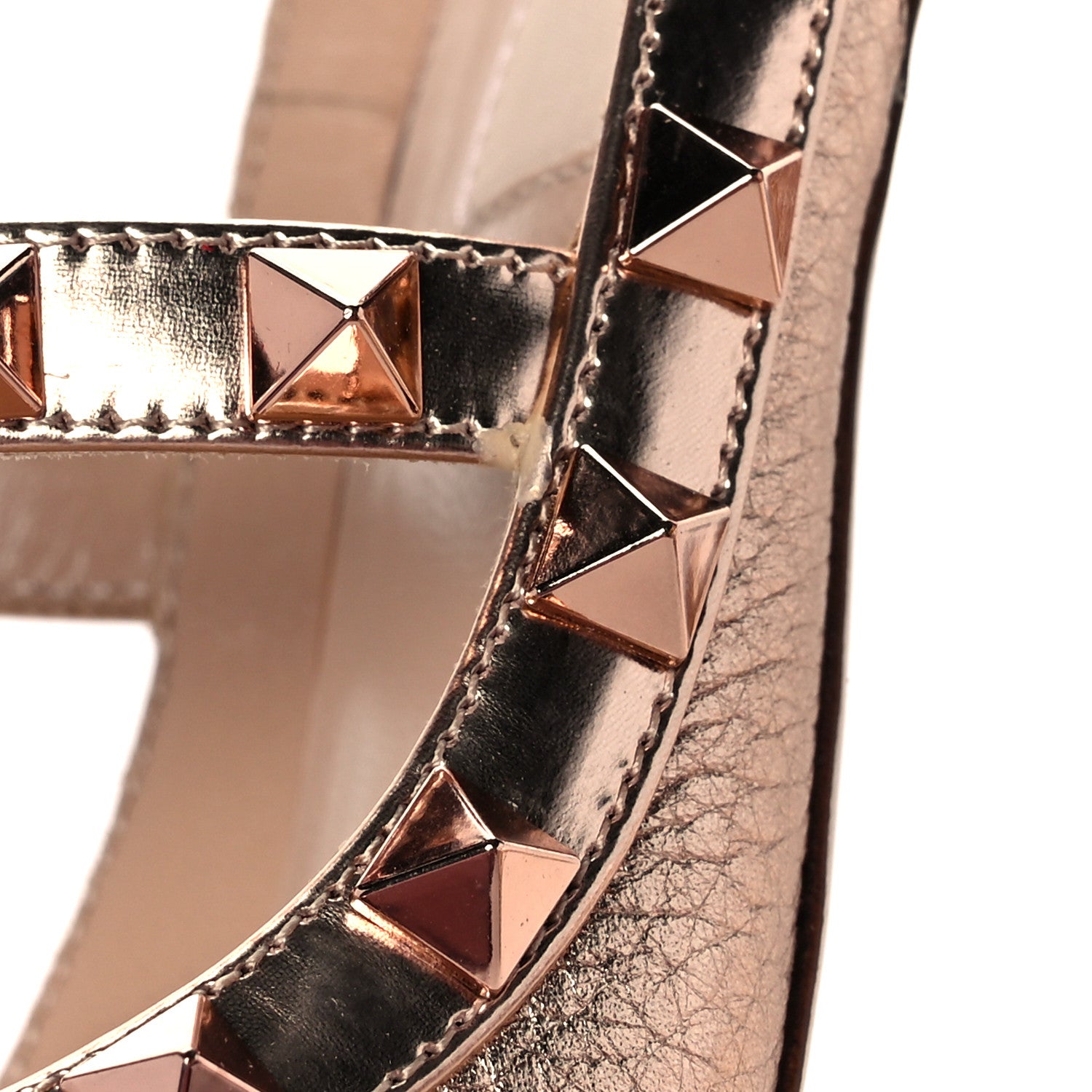 Valentino Garavani Metallic Pebbled Calfskin Rockstud Ankle Strap 100mm Pumps 36.5 Rame 11 of 14
