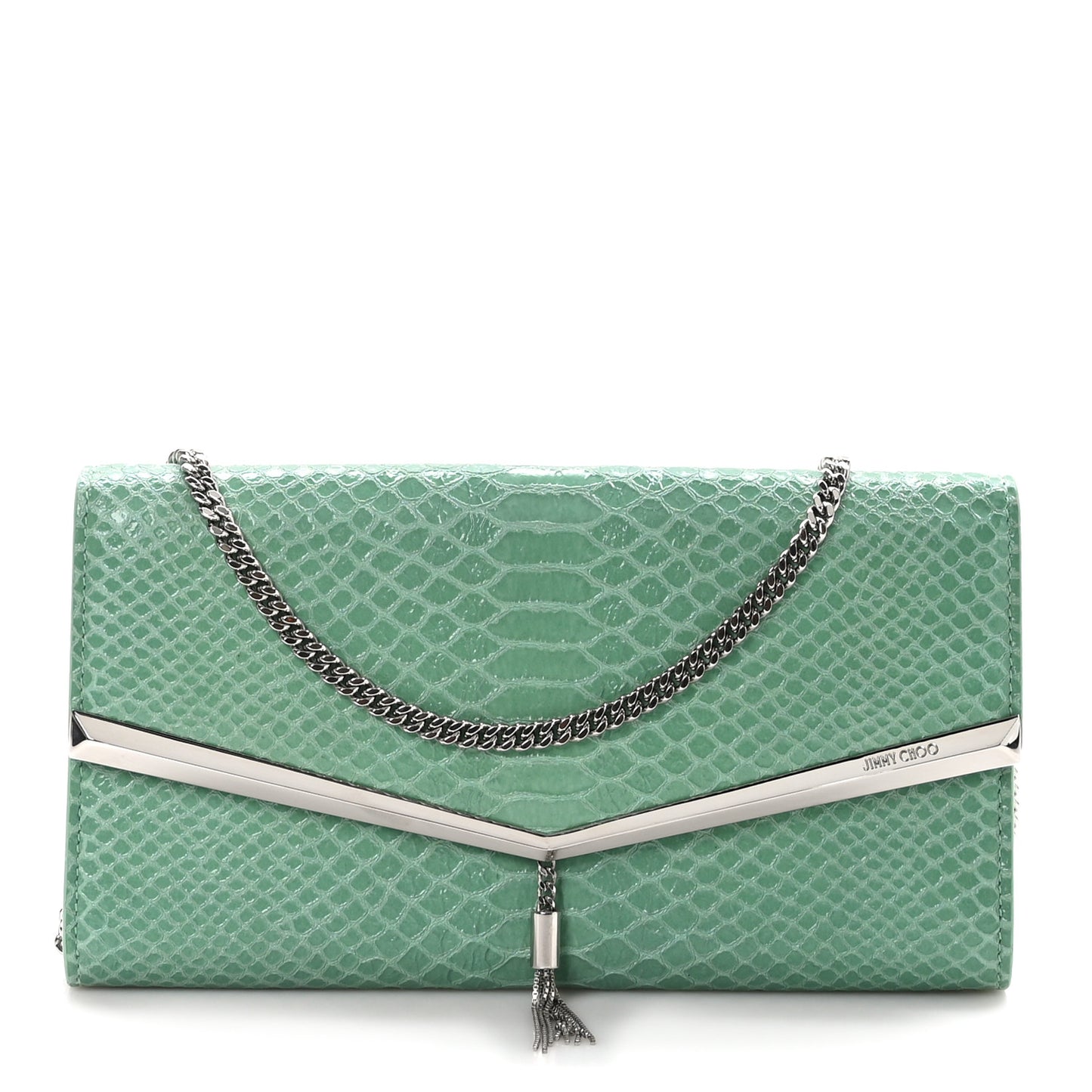 Snakeskin Embossed Chain Clutch Miami Mint