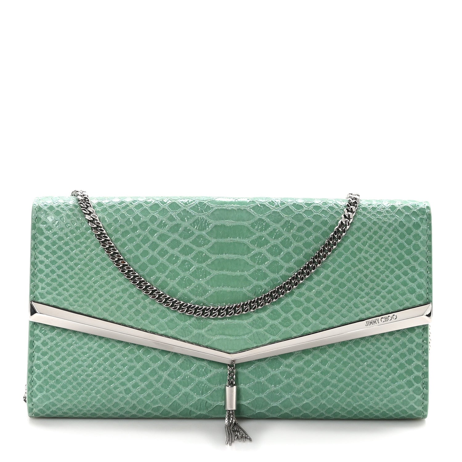 Jimmy Choo Snakeskin Embossed Chain Clutch Miami Mint 1 of 10
