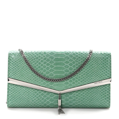 Jimmy Choo Snakeskin Embossed Chain Clutch Miami Mint 1 of 10