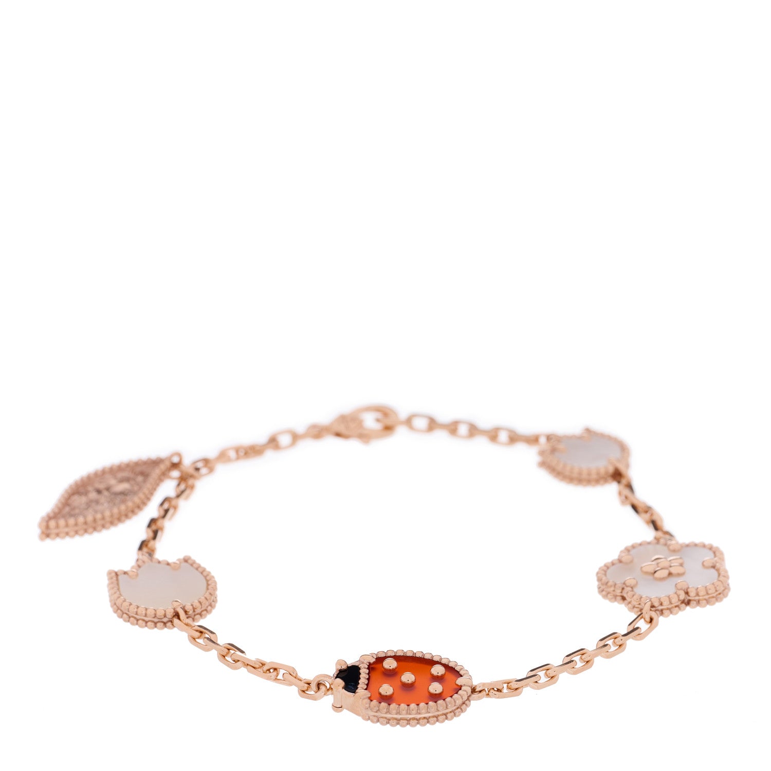 Van Cleef & Arpels 18K Rose Gold Carnelian Mother of Pearl Onyx 5 Motifs Lucky Spring Bracelet 1 of 4