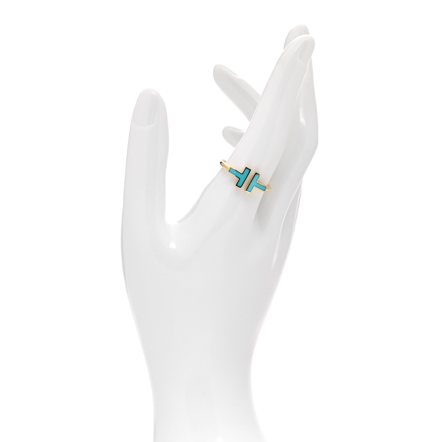 Tiffany 18K Yellow Gold Turquoise T Square Ring 58 8.5 2 of 5