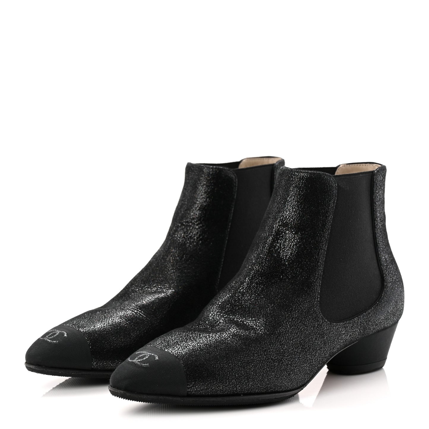 Goatskin Grosgrain Cap Toe Short Boots 37 Black