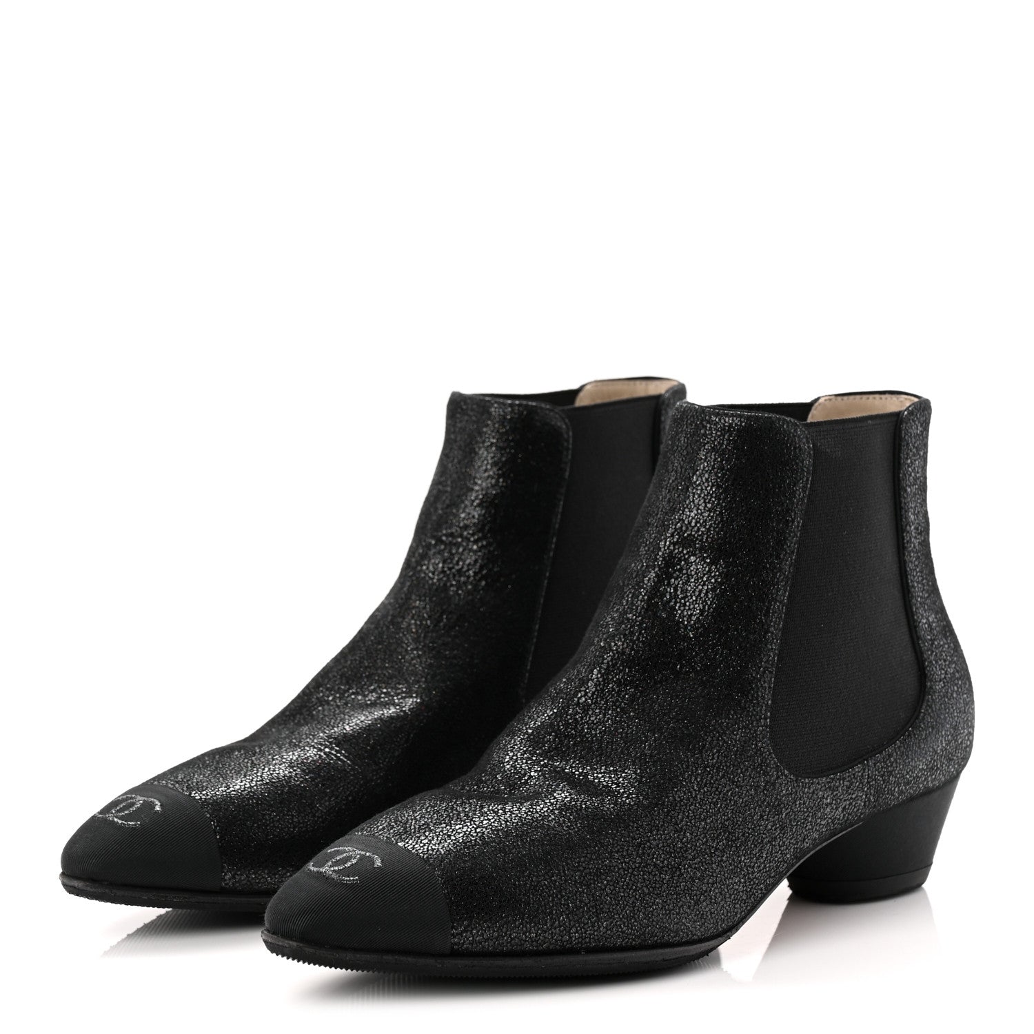 Chanel Goatskin Grosgrain Cap Toe Short Boots 37 Black 3 of 10