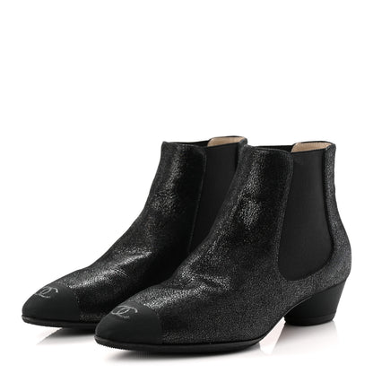 Chanel Goatskin Grosgrain Cap Toe Short Boots 37 Black 3 of 10