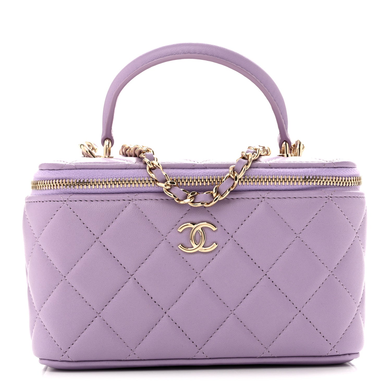 Chanel Lambskin Quilted Small Top Handle Vanity Case With Chain Light Purple 1 of 11