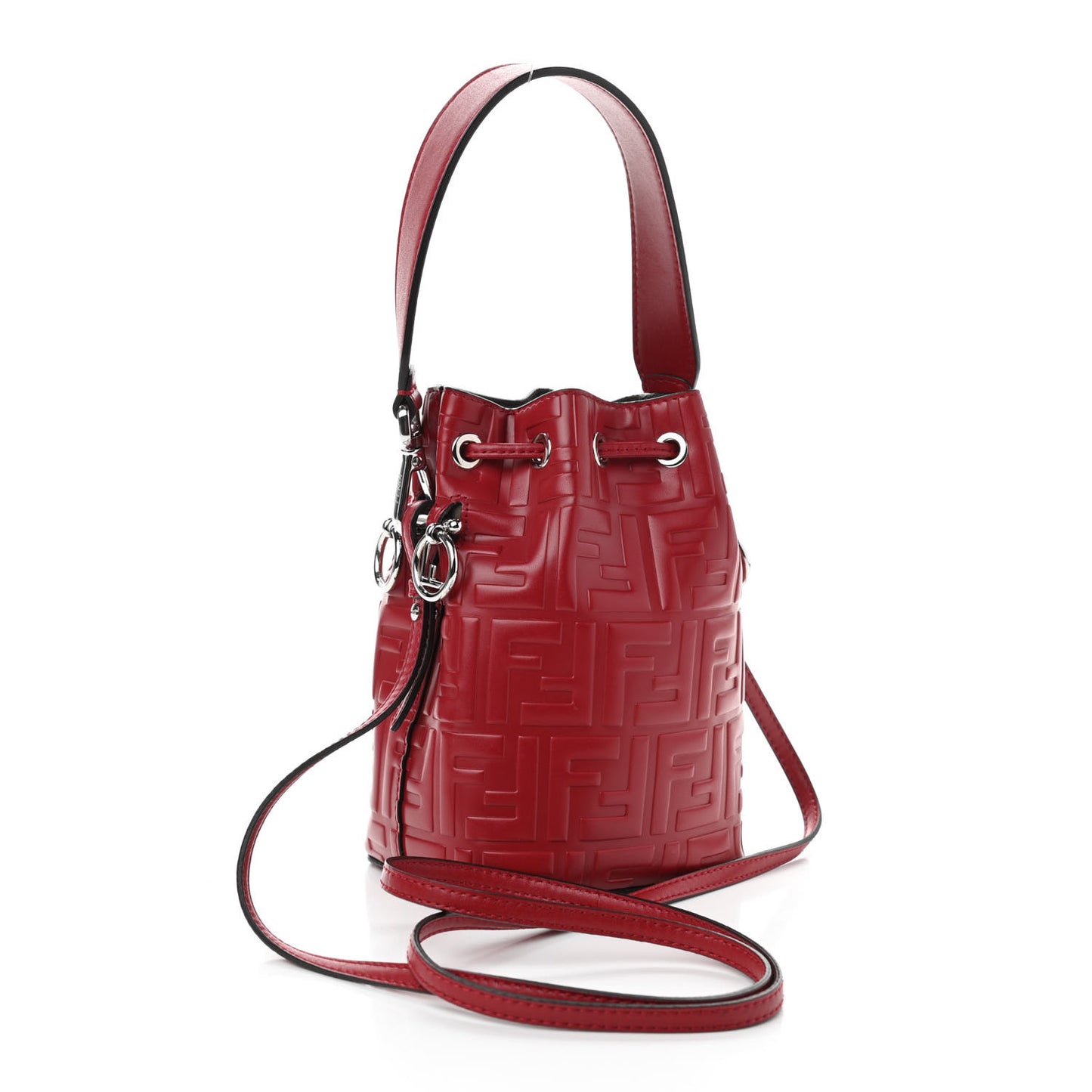 Vitello Liberty F is Fendi FF 1974 Embossed Mini Mon Tresor Bucket Bag Fragola