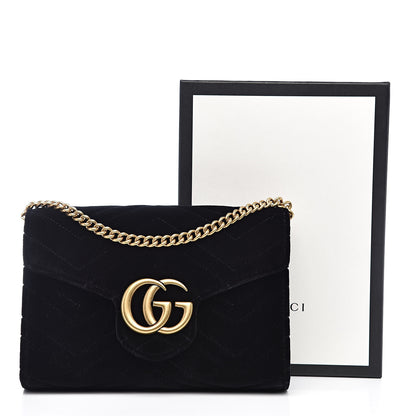 Gucci Velvet Matelasse GG Marmont Chain Wallet Black 11 of 11