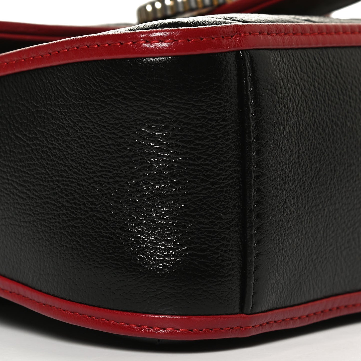 Vintage Effect Calfskin Matelasse Diagonal Mini Torchon GG Marmont Top Handle Shoulder Bag Black Romantic Cherry