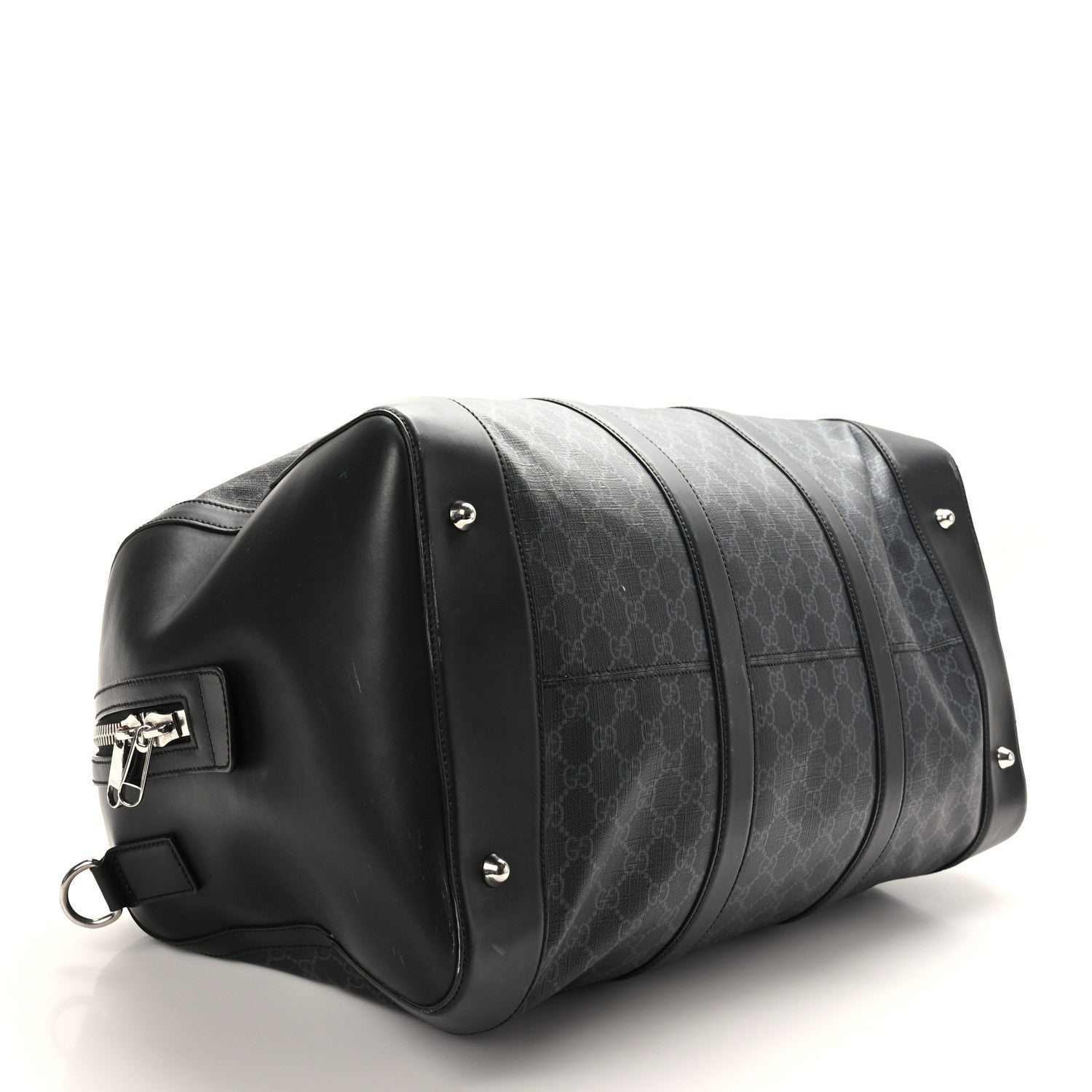 Gucci Soft GG Supreme Monogram Appia Calfskin Web Large Carry On Duffle Bag Black Grey 3 of 12