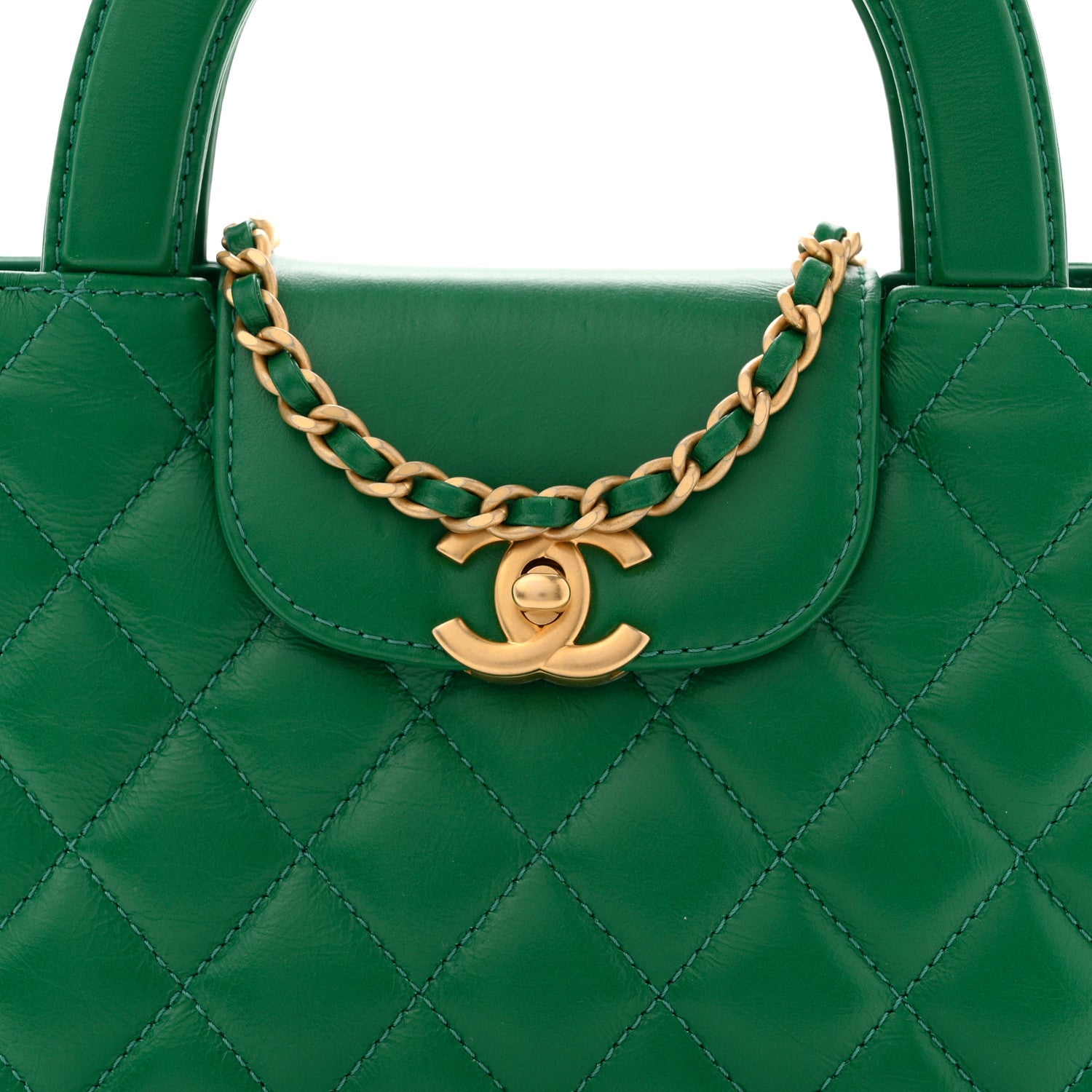 Chanel Shiny Aged Calfskin Quilted Nano Kelly Shopper Green 8 of 10