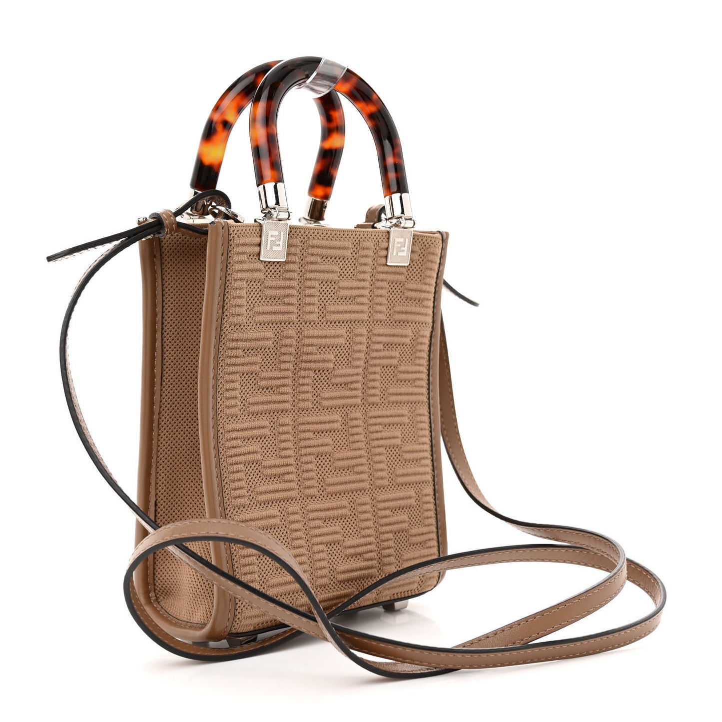 Technical Fabric Vitello Ceylon Plexiglass FF Mini Fendi Sunshine Shopper Tote Sand