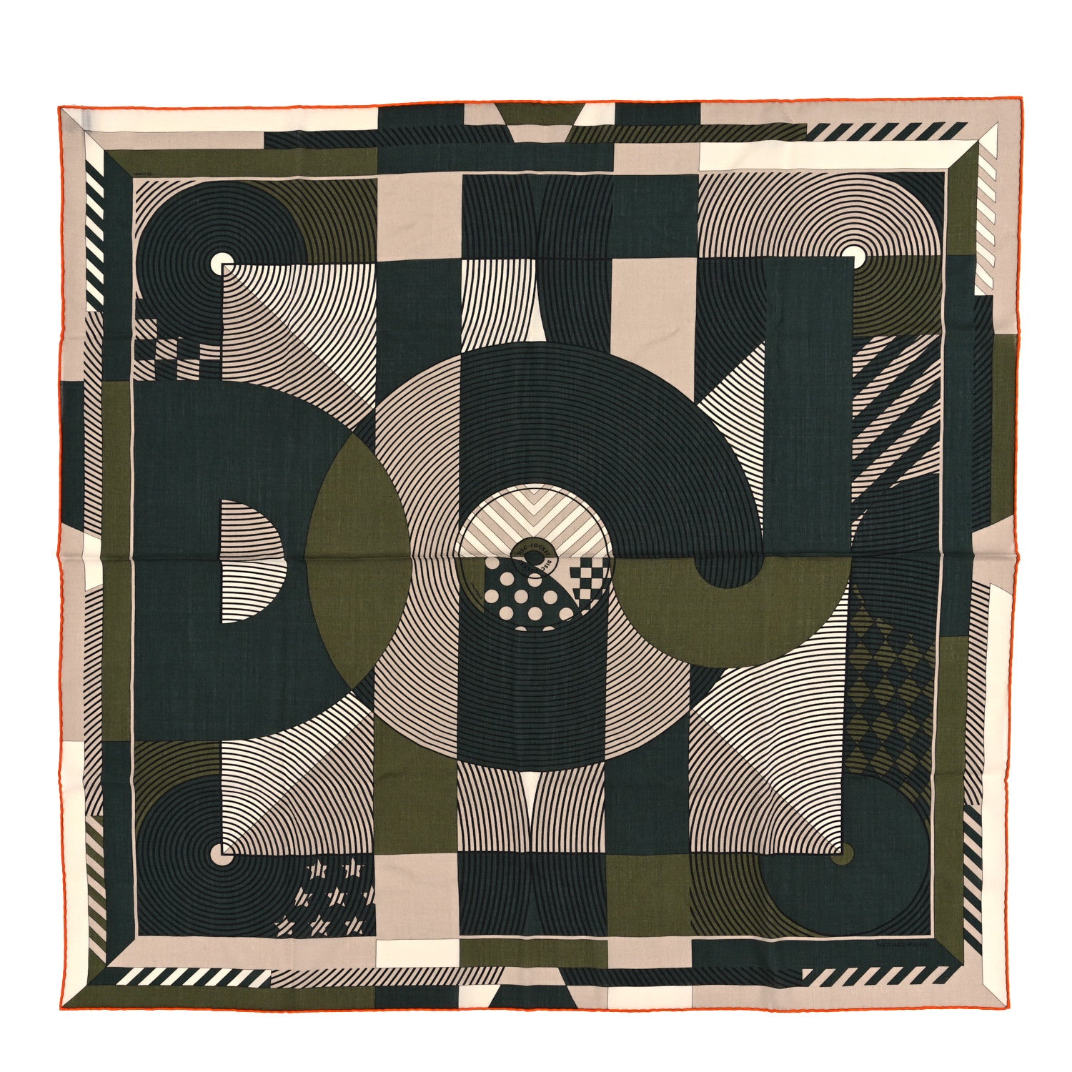 Hermes Wool Silk Disc Jockey Scarf 100 Vert Sapin Kaki Sable 1 of 3