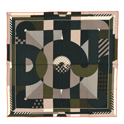 Hermes Wool Silk Disc Jockey Scarf 100 Vert Sapin Kaki Sable 1 of 3