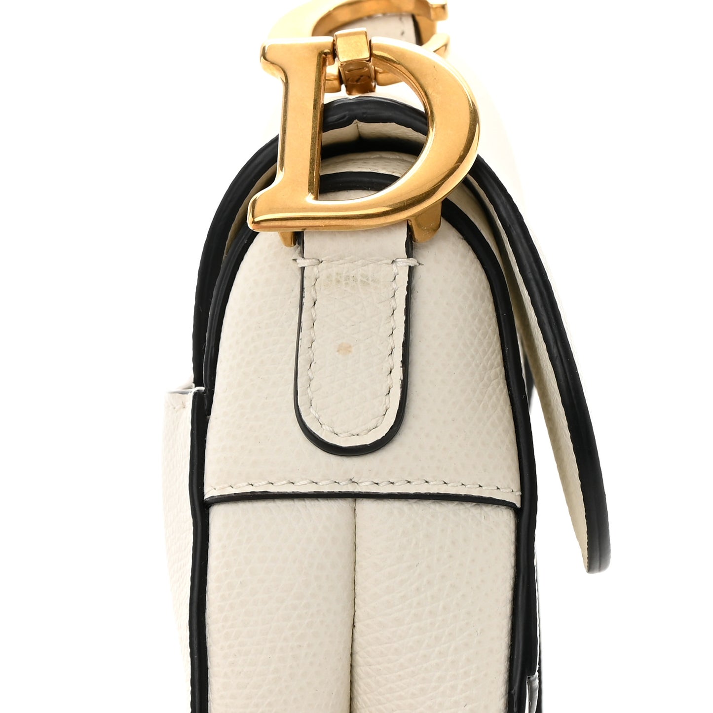Grained Calfskin Mini Saddle Bag White