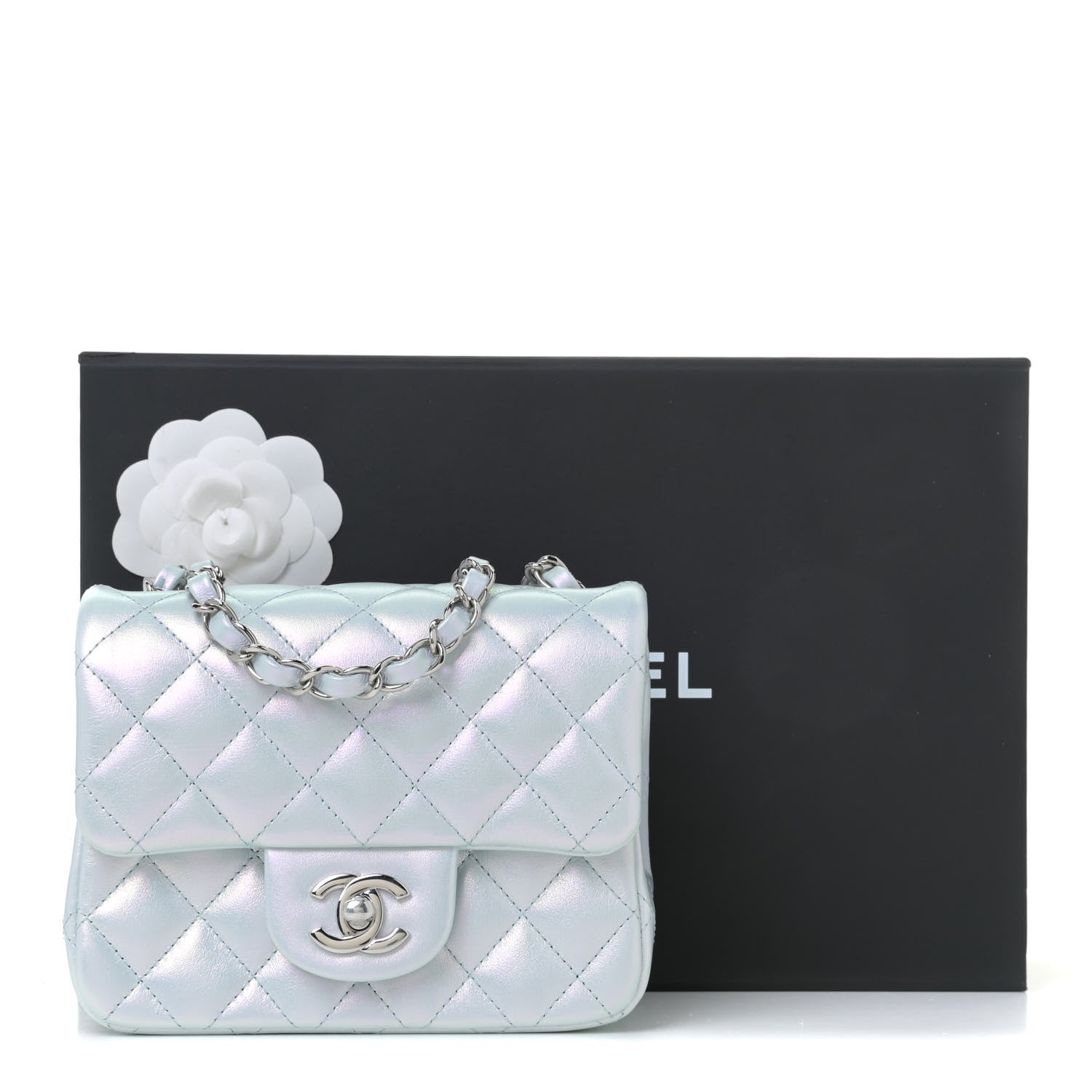 Chanel Iridescent Lambskin Quilted Mini Square Flap Light Blue 12 of 12