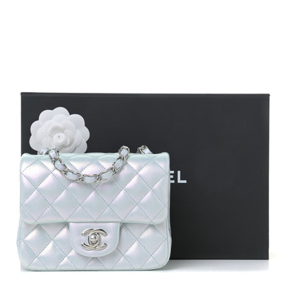 Chanel Iridescent Lambskin Quilted Mini Square Flap Light Blue 12 of 12