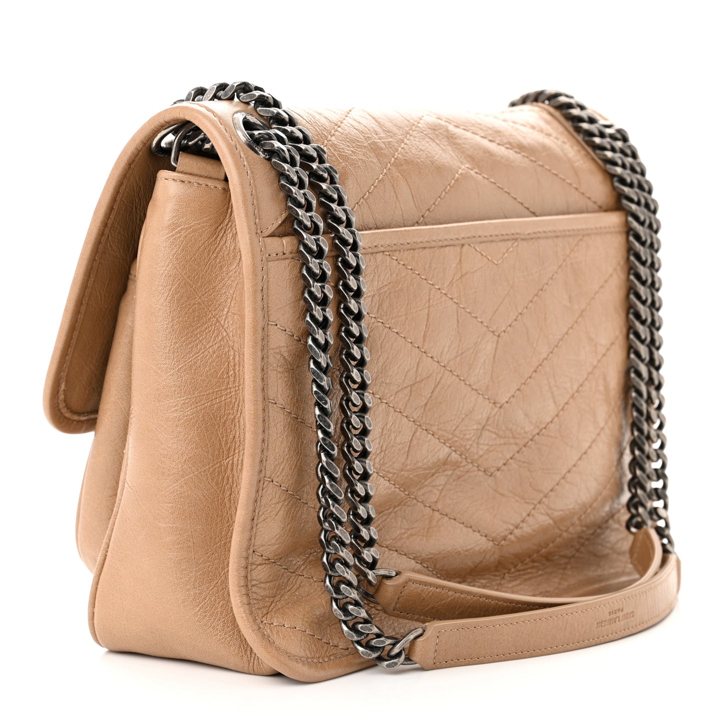 Crinkled Calfskin Matelasse Monogram Medium Niki Chain Satchel Dark Toffee