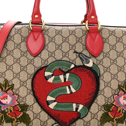 Gucci GG Supreme Monogram Kingsnake Heart Embroidered Medium Boston Hibiscus Red 8 of 12