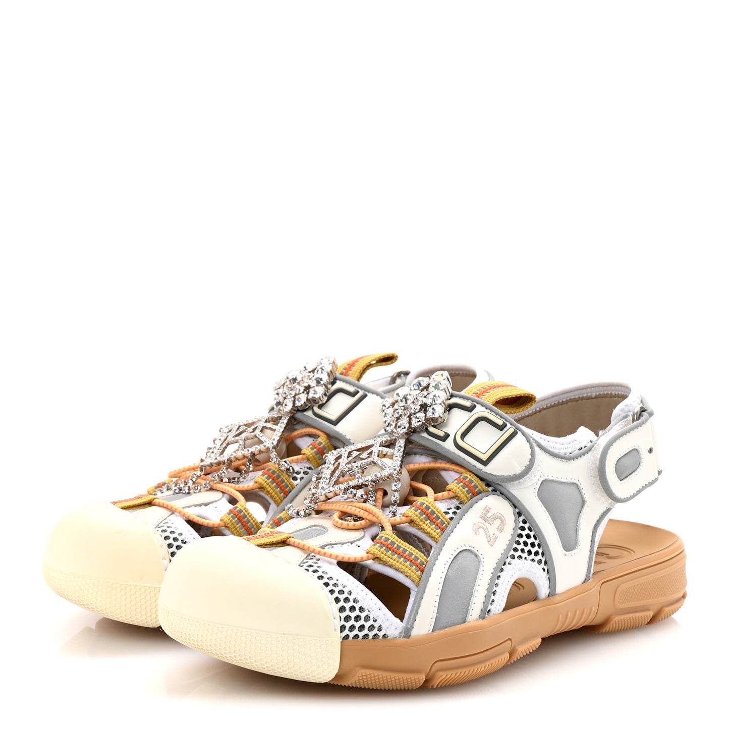 Mesh Fabric Tinsel Sport Sandals 37 White Silver