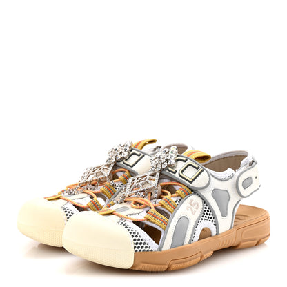 Gucci Mesh Fabric Tinsel Sport Sandals 37 White Silver 4 of 9