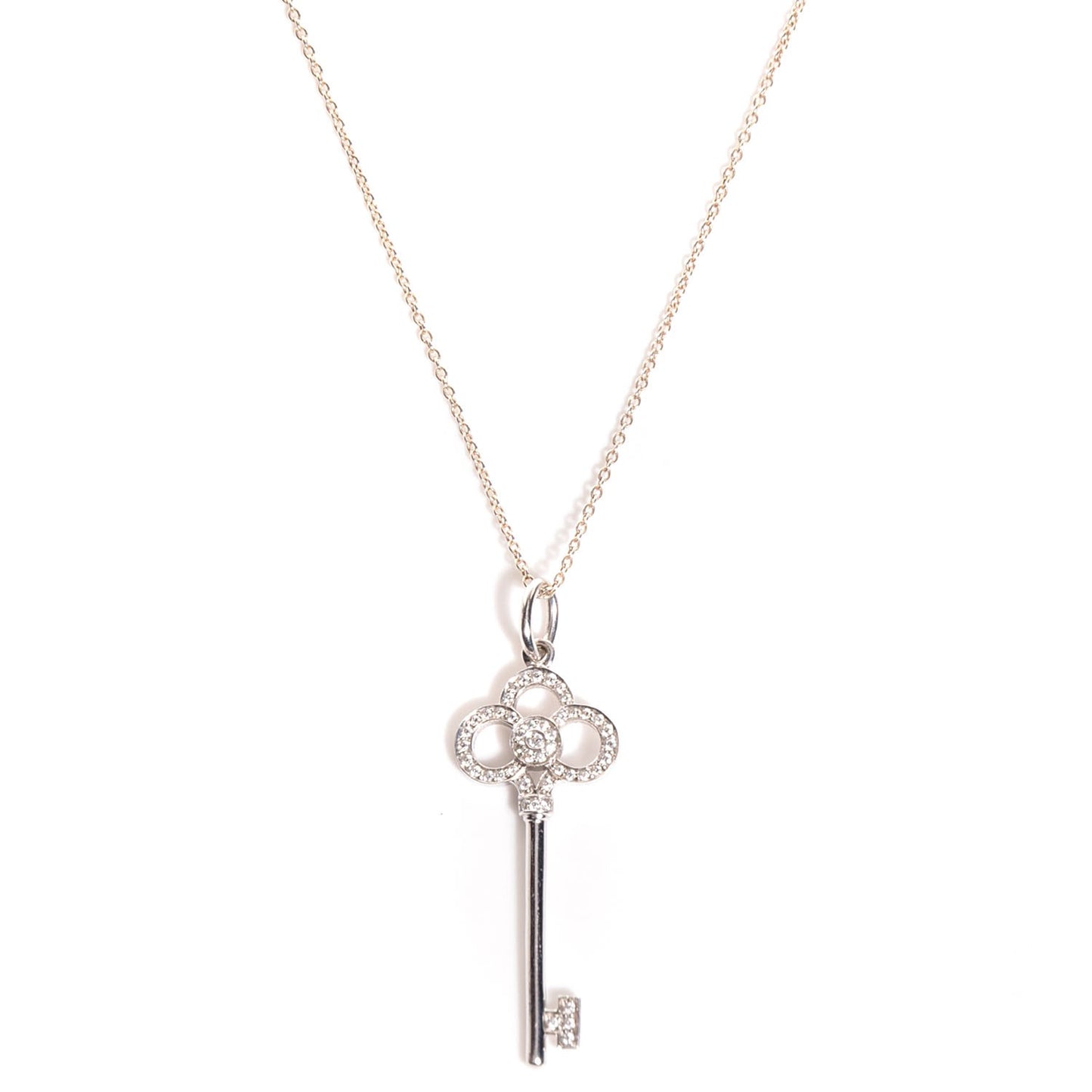 Sterling Silver Diamond Crown Key Pendant Necklace