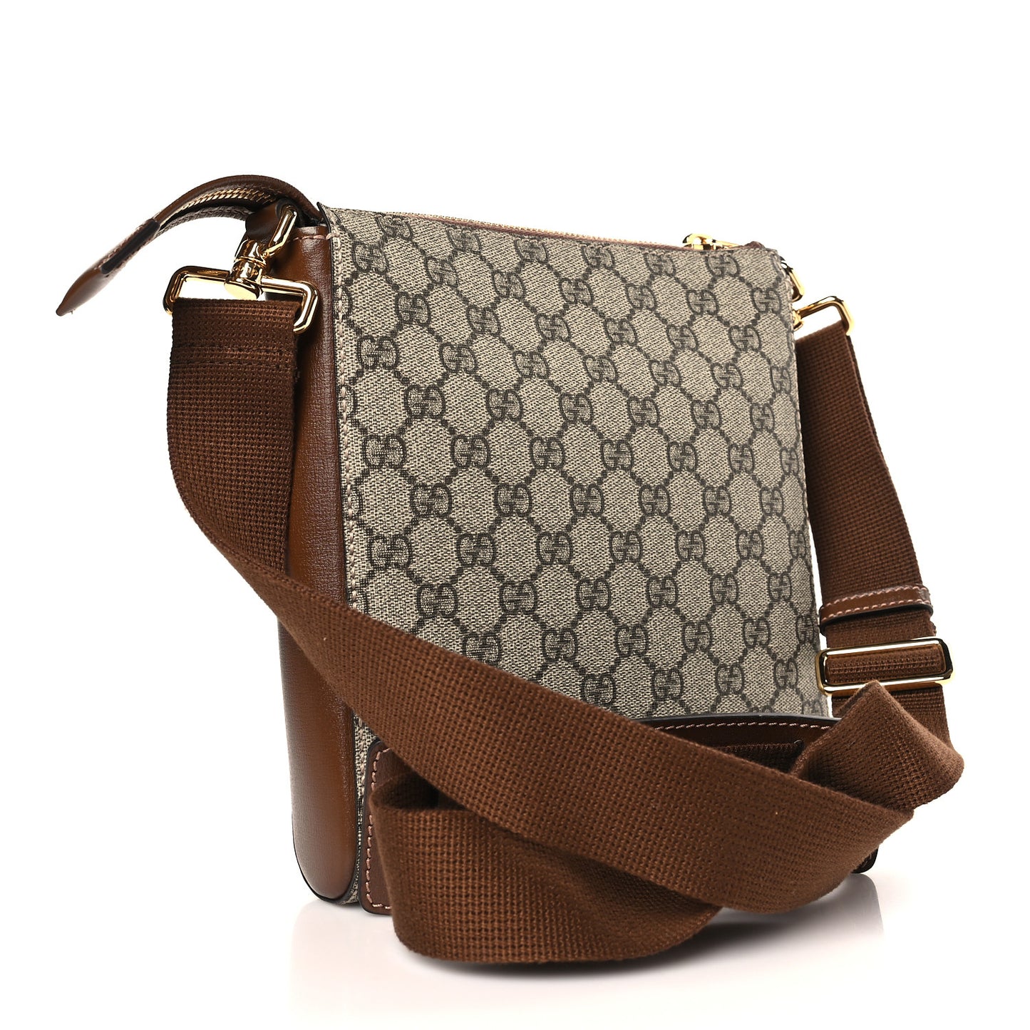 GG Supreme Monogram Azalea Calfskin Retro Interlocking G Flat Messenger Bag Beige Ebony Brown Sugar