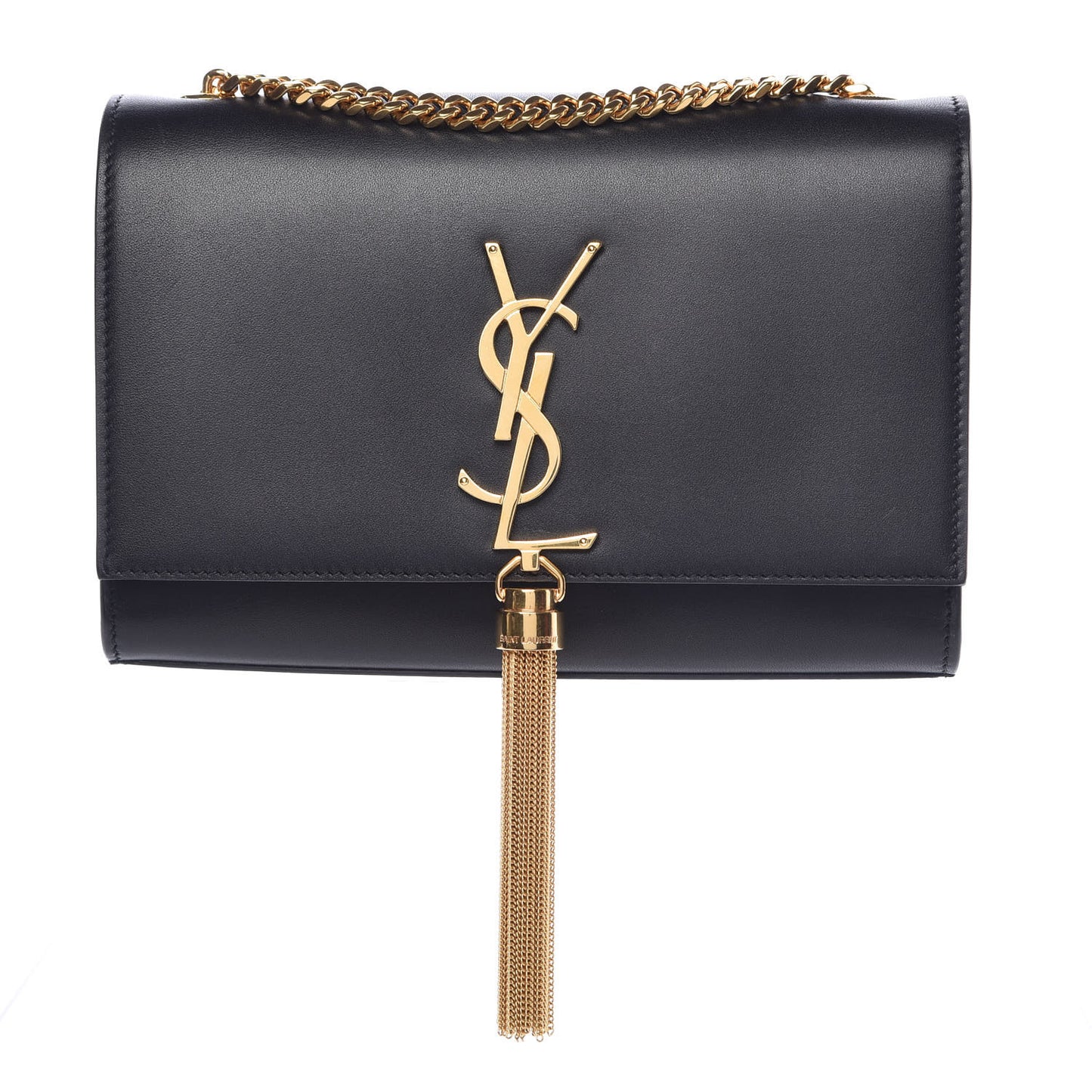 Smooth Calfskin Small Classic Monogram Kate Tassel Satchel Black