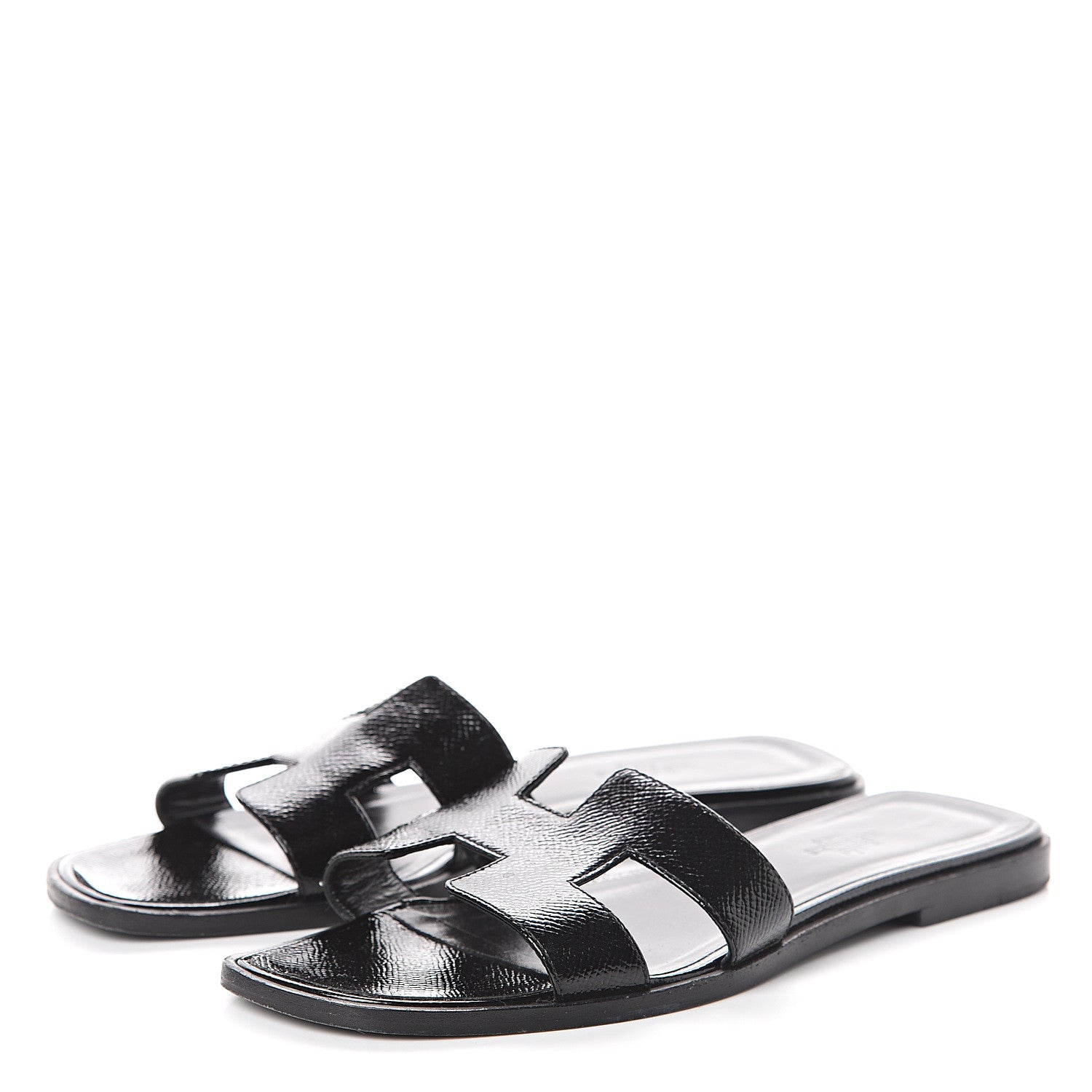 Hermes Patent Epsom Oran Sandals 37.5 Black 3 of 7
