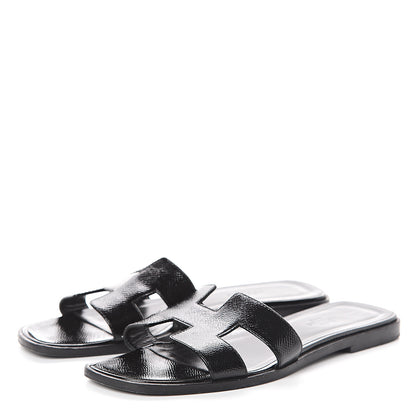 Hermes Patent Epsom Oran Sandals 37.5 Black 3 of 7