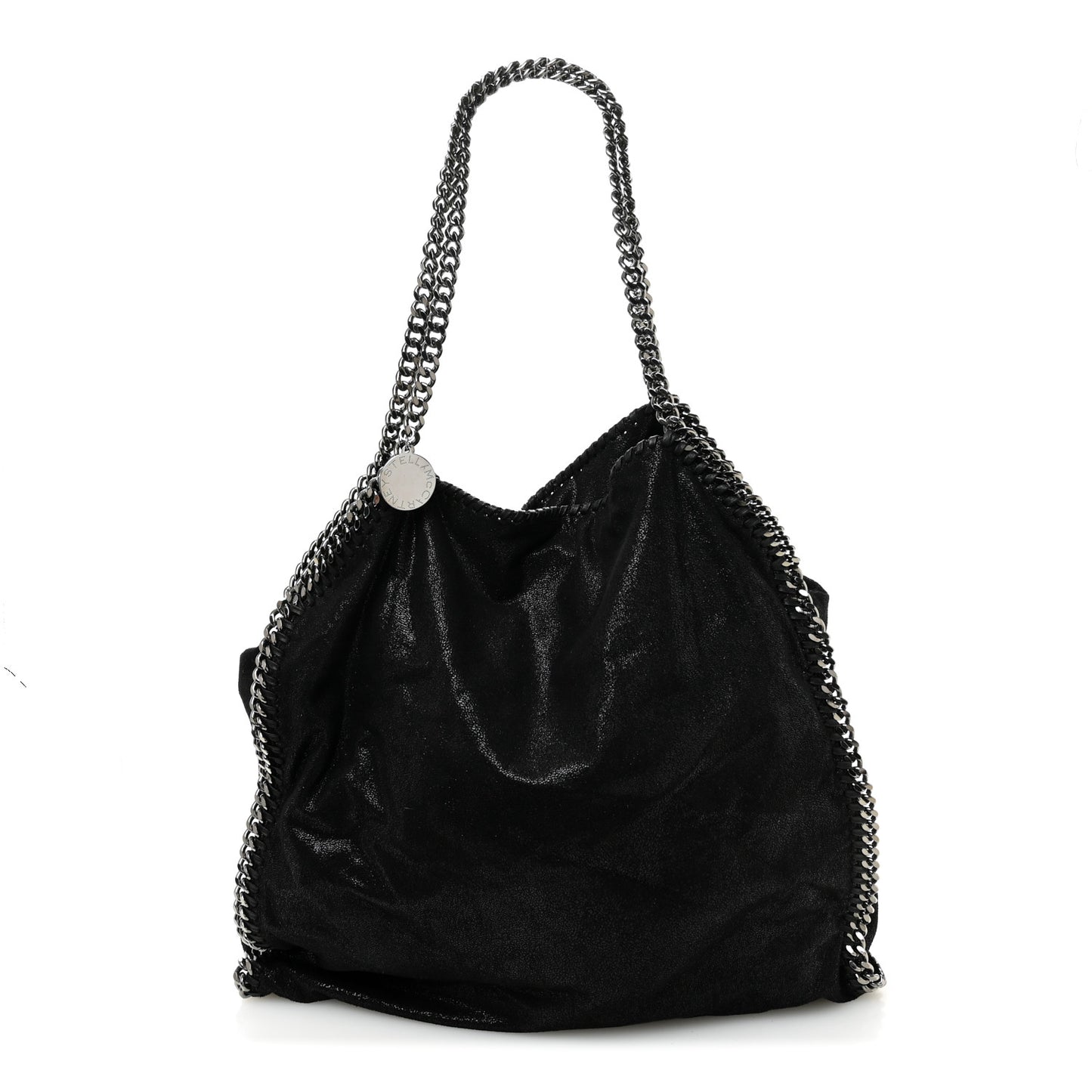 Metallic Shaggy Deer Falabella Fold Over Tote  Black