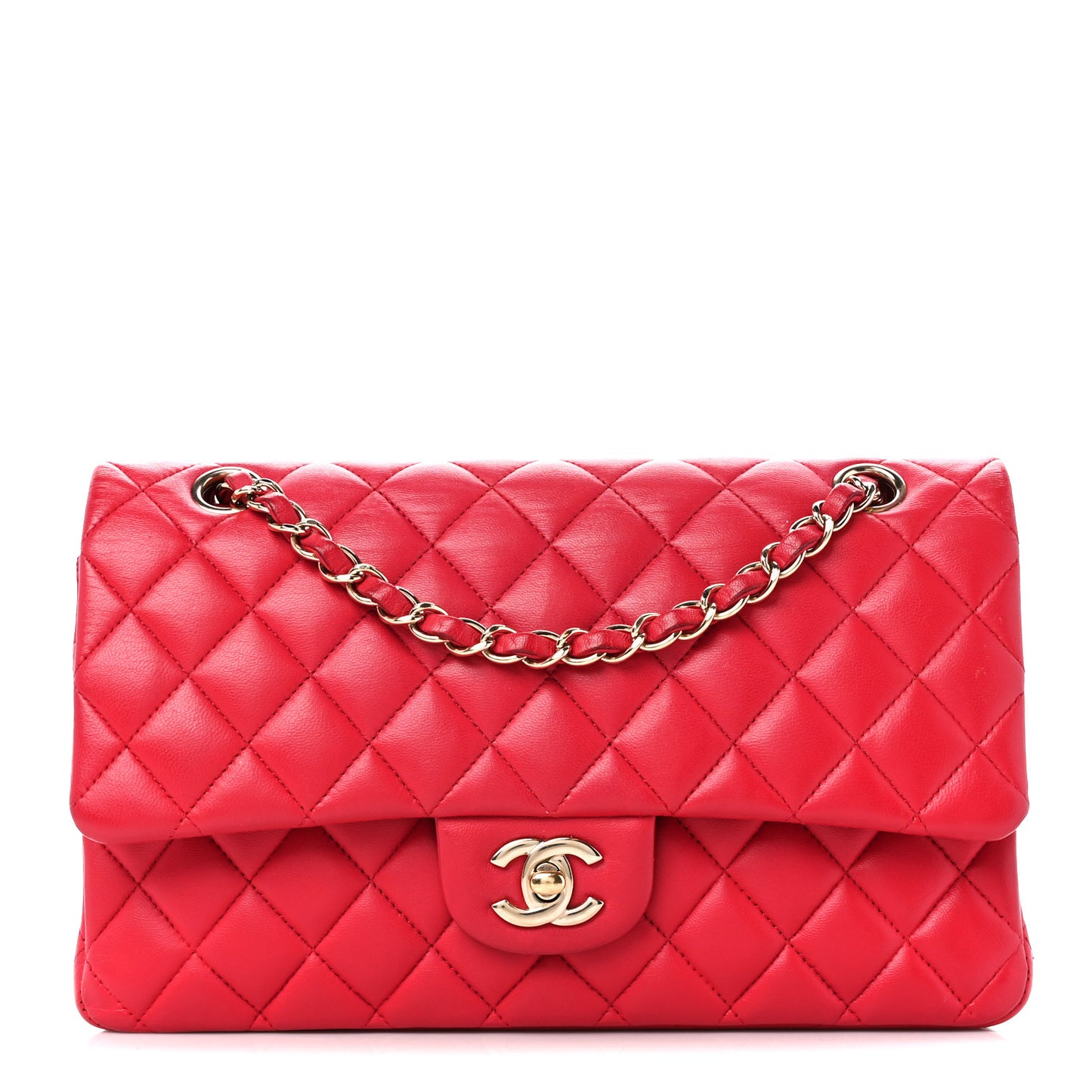 Lambskin Quilted Medium Double Flap Dark Pink