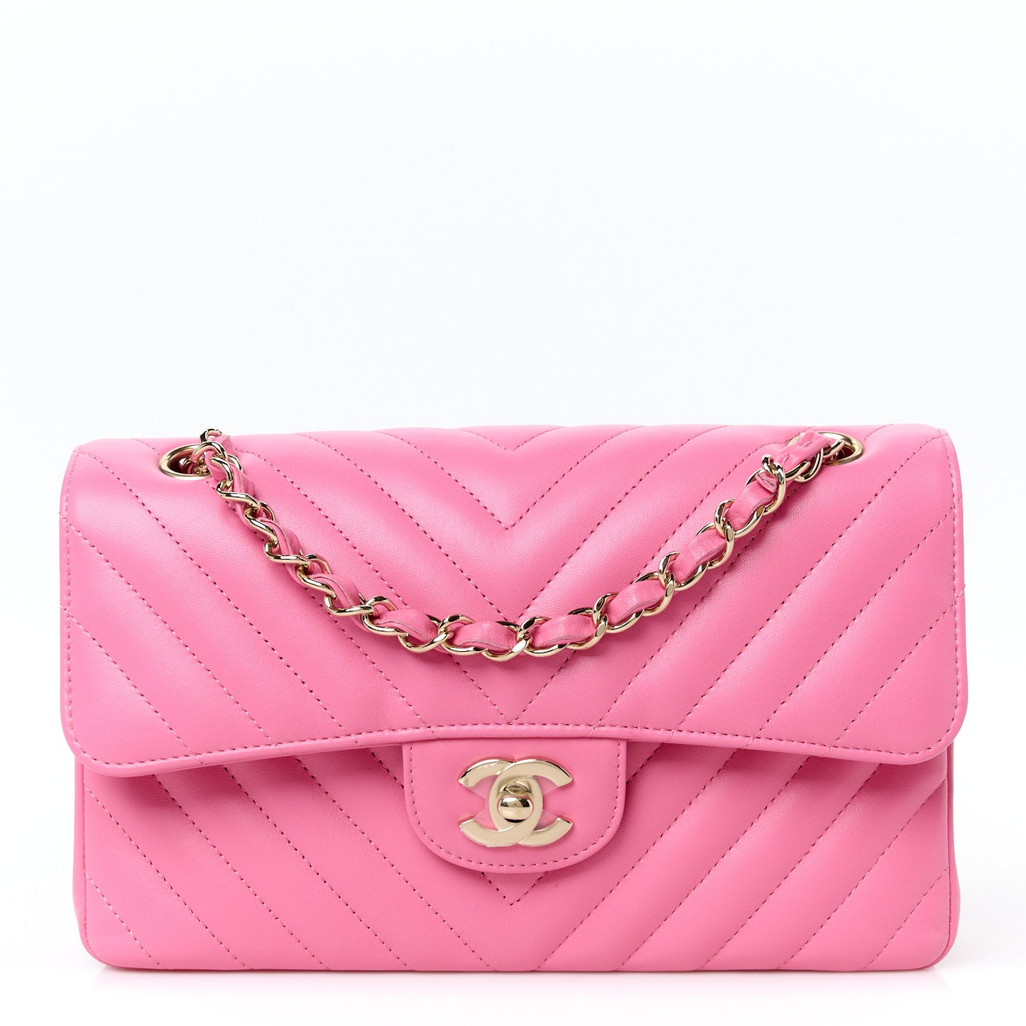 Lambskin Chevron Quilted Small Double Flap Pink