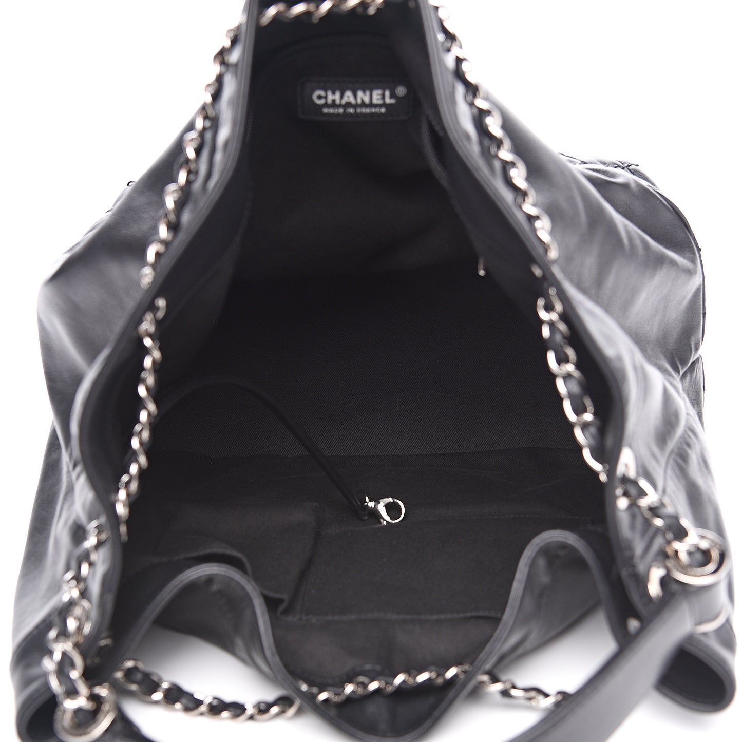 Calfskin Drawstring CC Bucket Bag Black