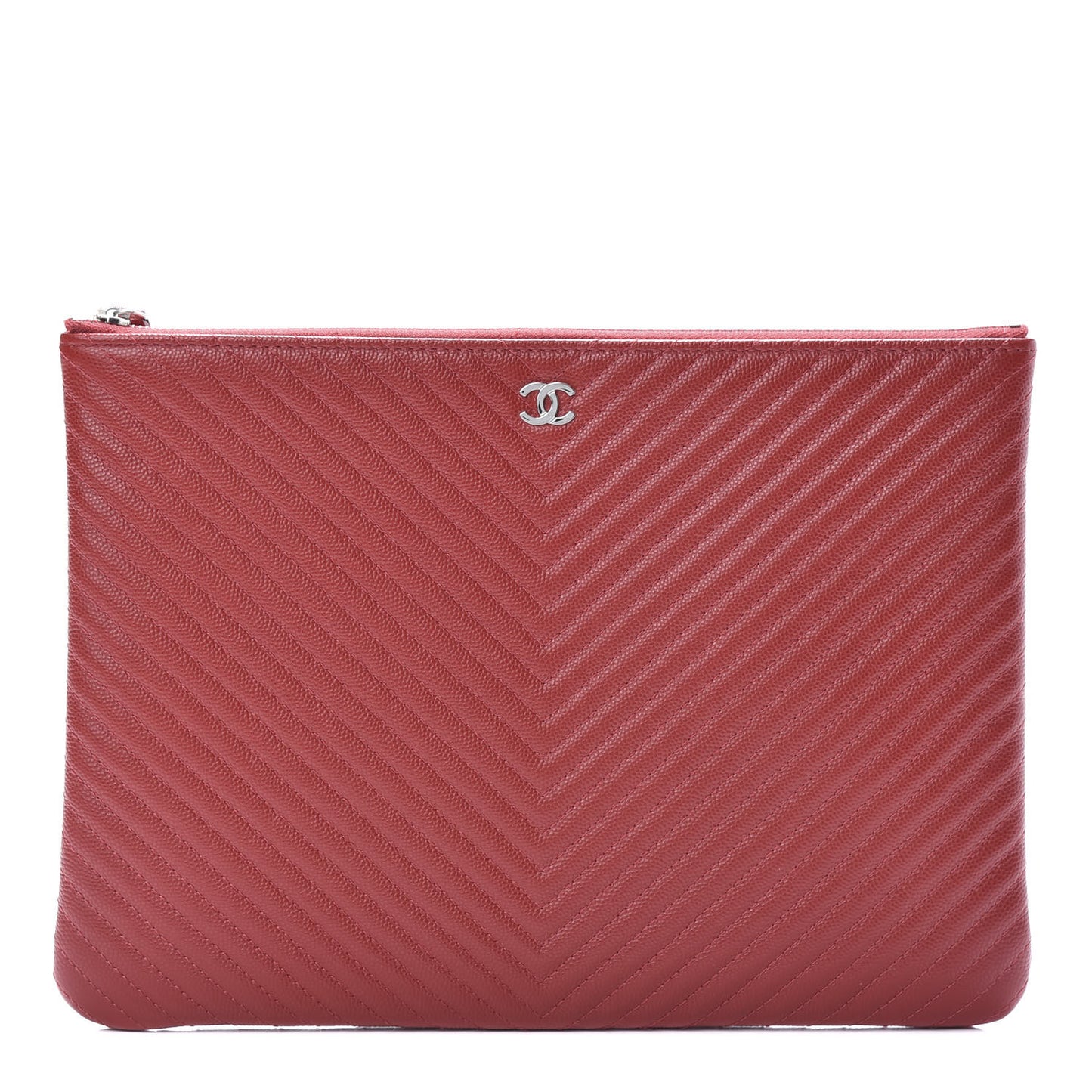 Caviar Chevron Quilted Medium Cosmetic Case Red