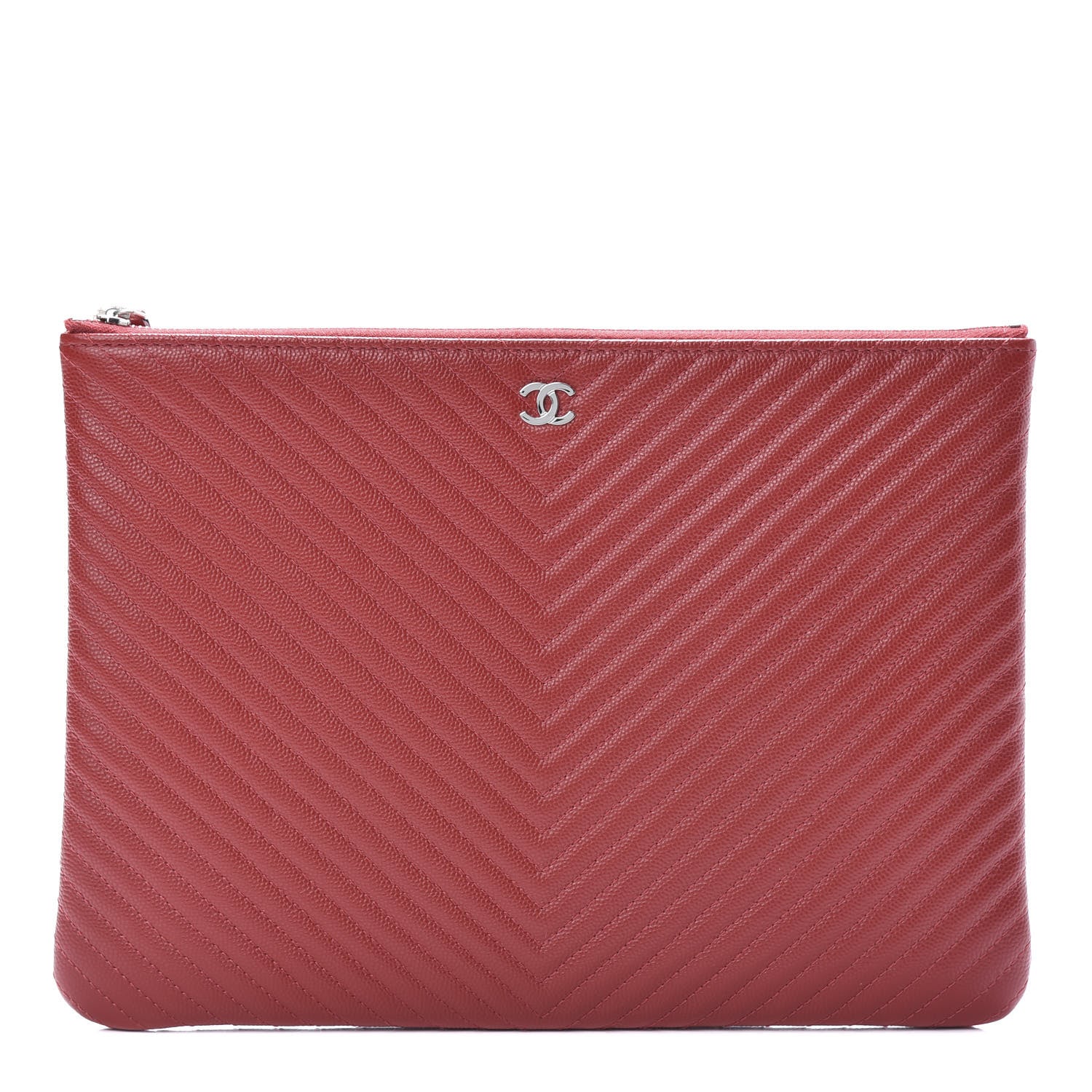 Chanel Caviar Chevron Quilted Medium Cosmetic Case Red 1 of 8