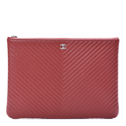 Chanel Caviar Chevron Quilted Medium Cosmetic Case Red 1 of 8