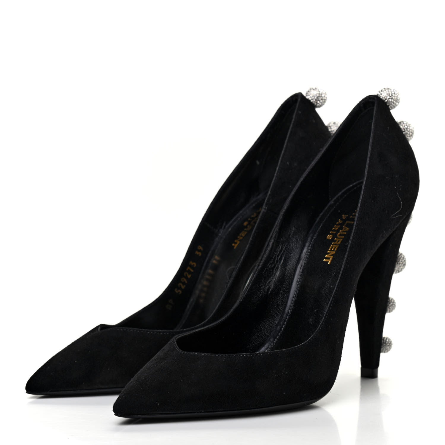 Saint Laurent Suede Calfskin Crystal Pumps 39 Black 3 of 8