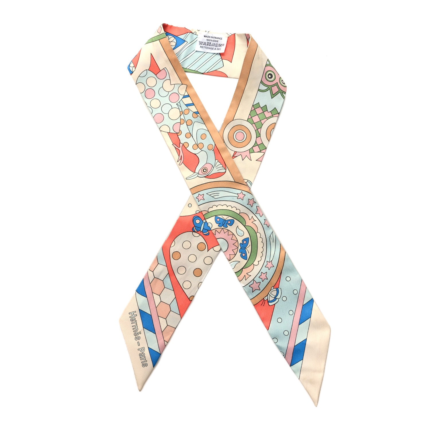 Hermes Silk Les Murmures de la Foret Twilly Beige Rose Bleu 1 of 4