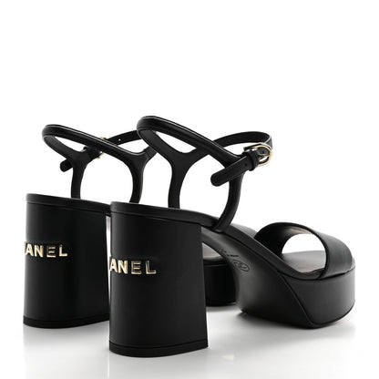 Chanel Lambskin Logo Platform Sandals 38 Black 4 of 11