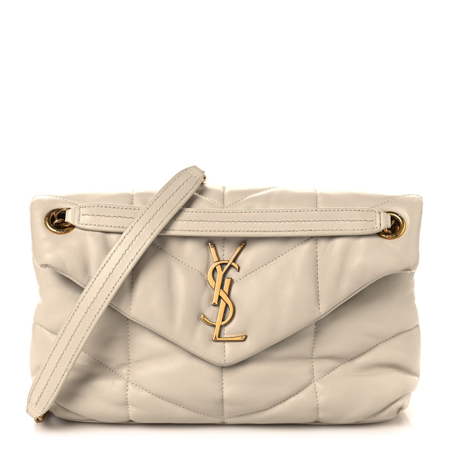 Saint Laurent Lambskin Quilted Small Loulou Puffer Monogram Chain Satchel Blanc Vintage 1 of 14