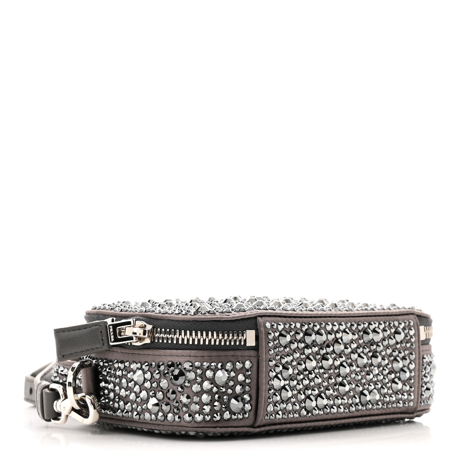 Prada Satin Crystal Metal Triangle Logo Odette Crossbody Fumo 4 of 10