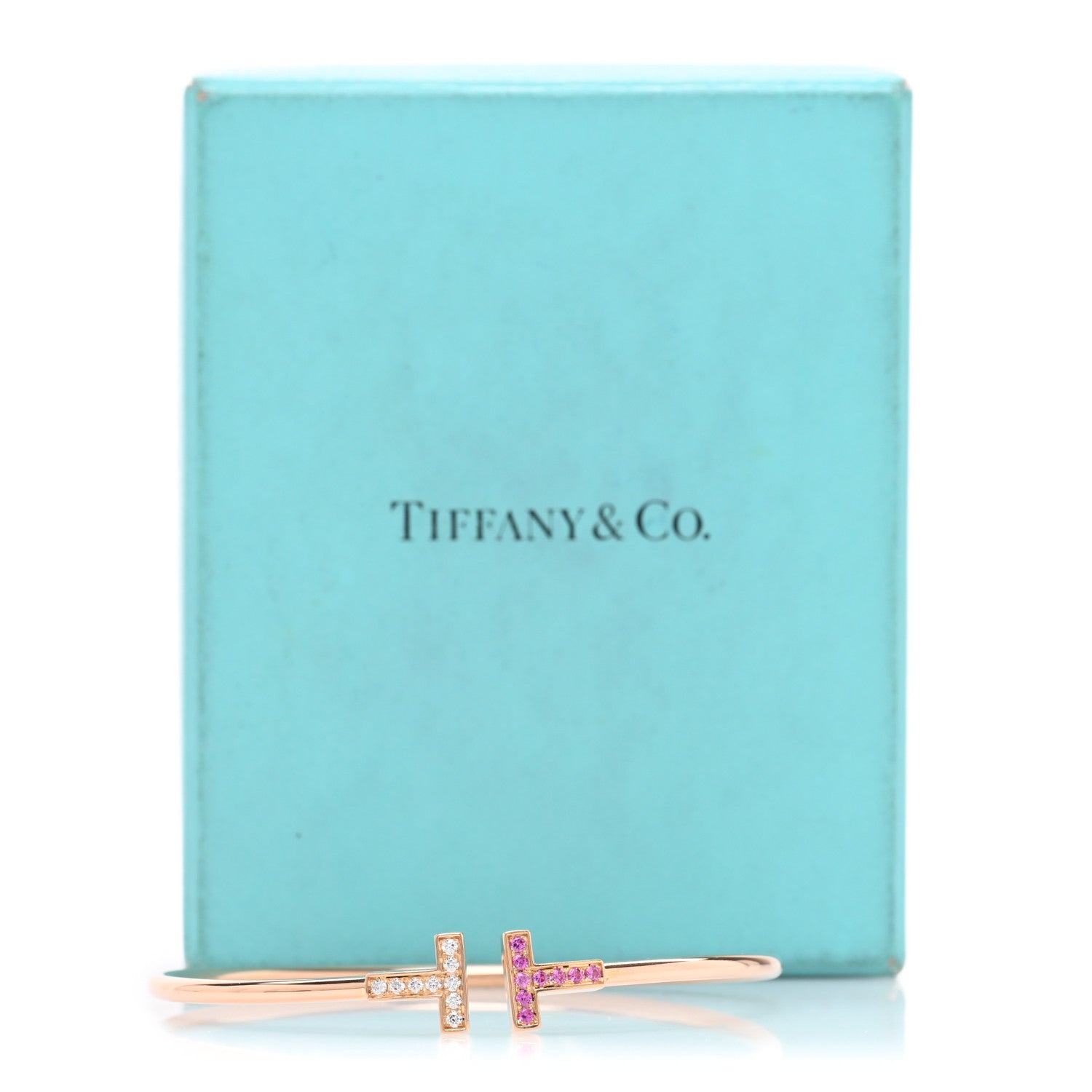 Tiffany 18K Rose Gold Diamond Pink Sapphire T Wire Bracelet 4 of 4