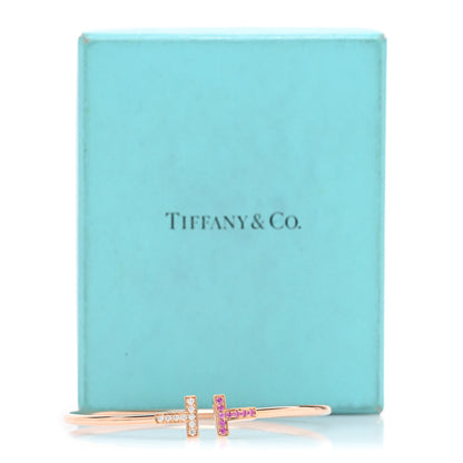 Tiffany 18K Rose Gold Diamond Pink Sapphire T Wire Bracelet 4 of 4