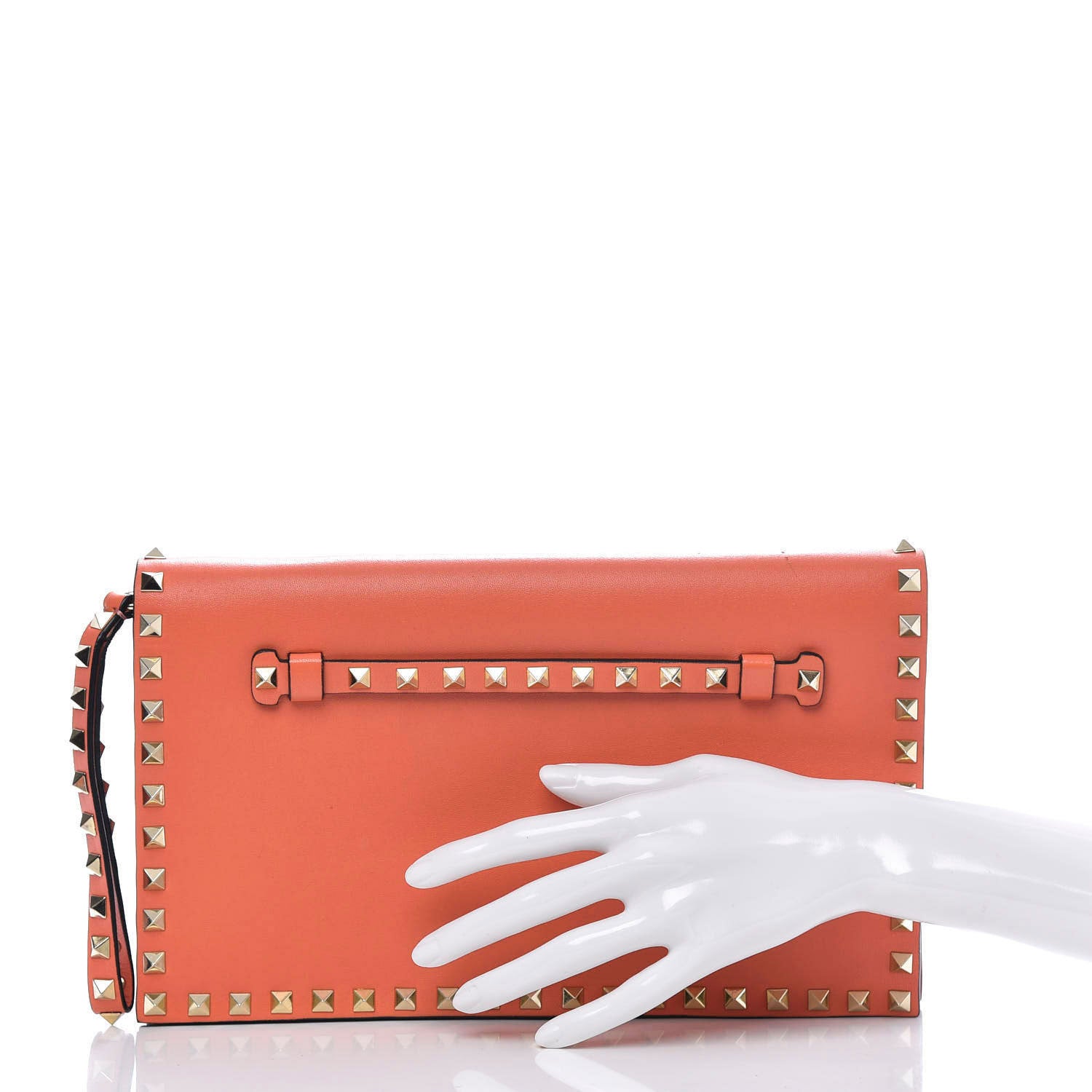 Valentino Garavani Nappa Rockstud Wristlet Clutch Coral 2 of 11
