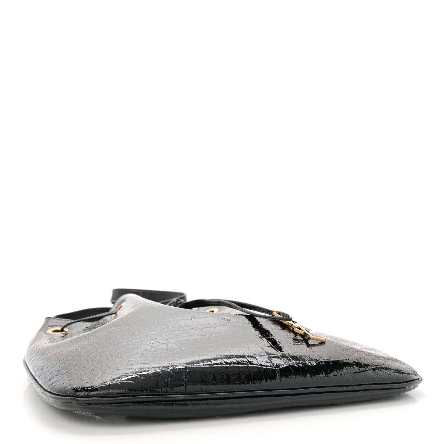 Saint Laurent Crocodile Embossed Calfskin Medium Paris VII Flat Hobo Black 5 of 15
