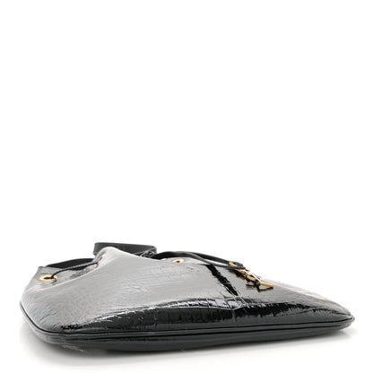 Saint Laurent Crocodile Embossed Calfskin Medium Paris VII Flat Hobo Black 5 of 15